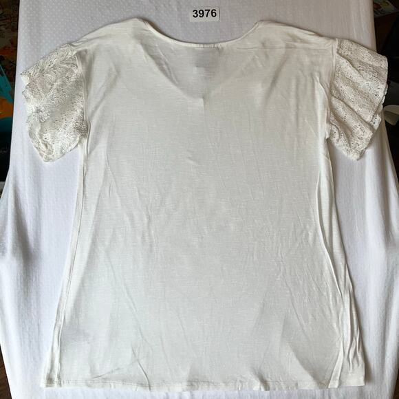 Knox Rose Women Blouse size XS White ShortSleeve Lace Sleeve V-neck Basic - Picture 9 of 9